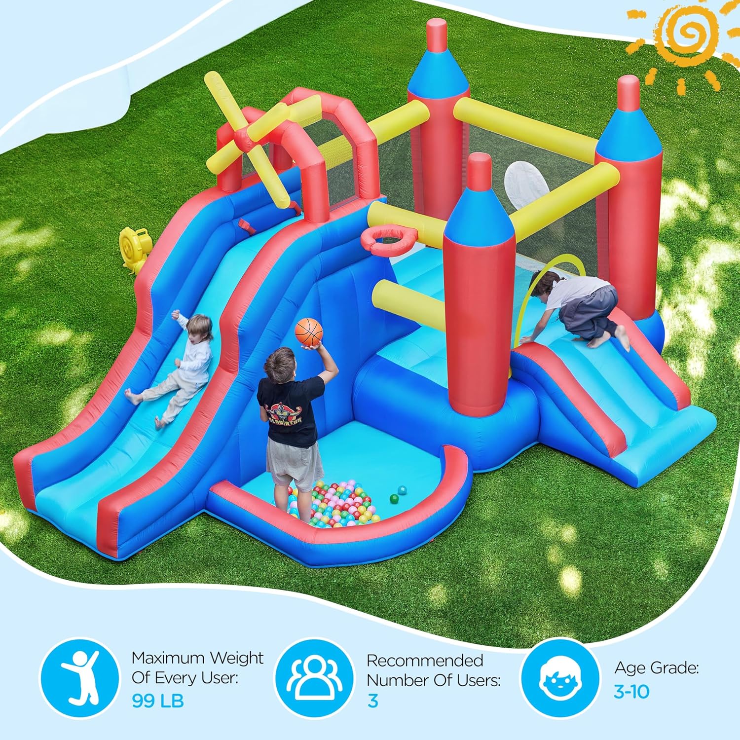 Inflatable Bounce House 7-in-1 with Slide & Ball Pit