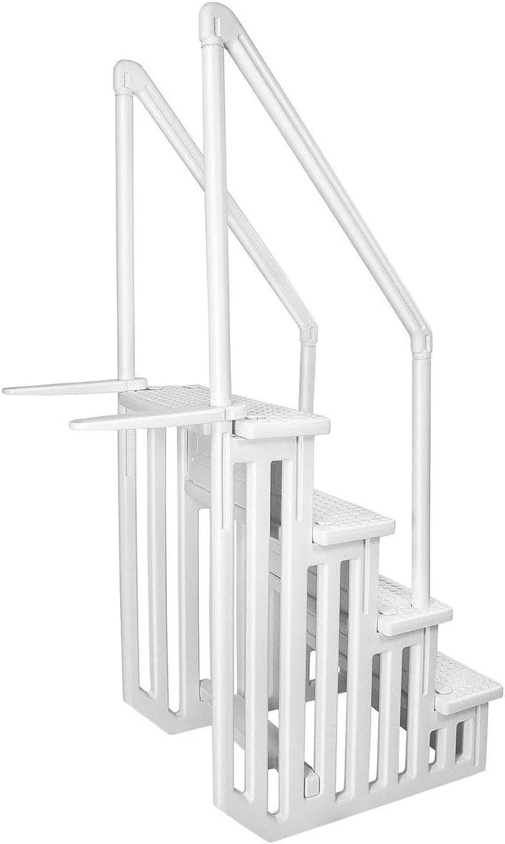 Deluxe Above-Ground Pool Ladder A-Frame Swimming Non-Sliip Step Ladder, White