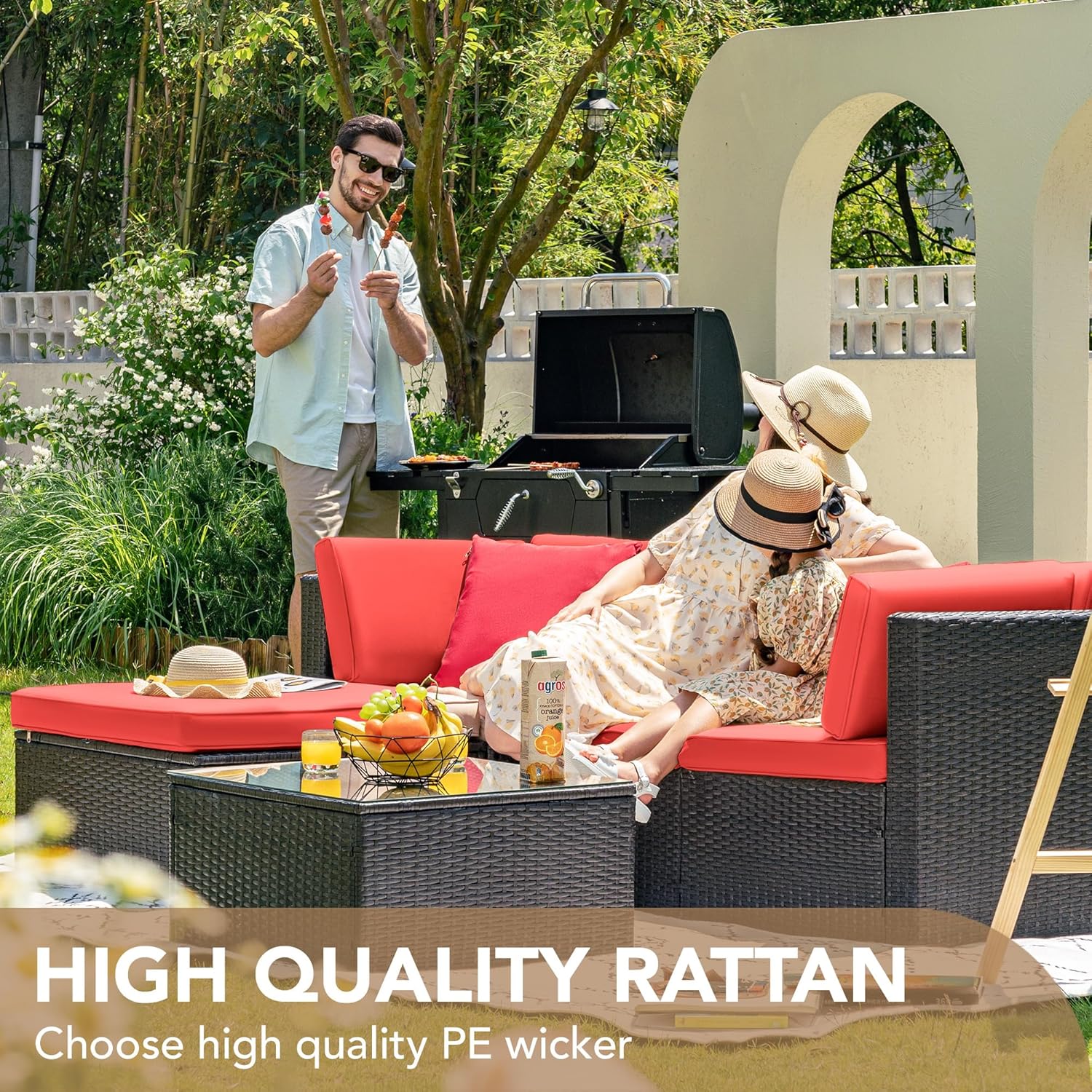 5 Pieces All-Weather Patio Furniture Set with Cushions