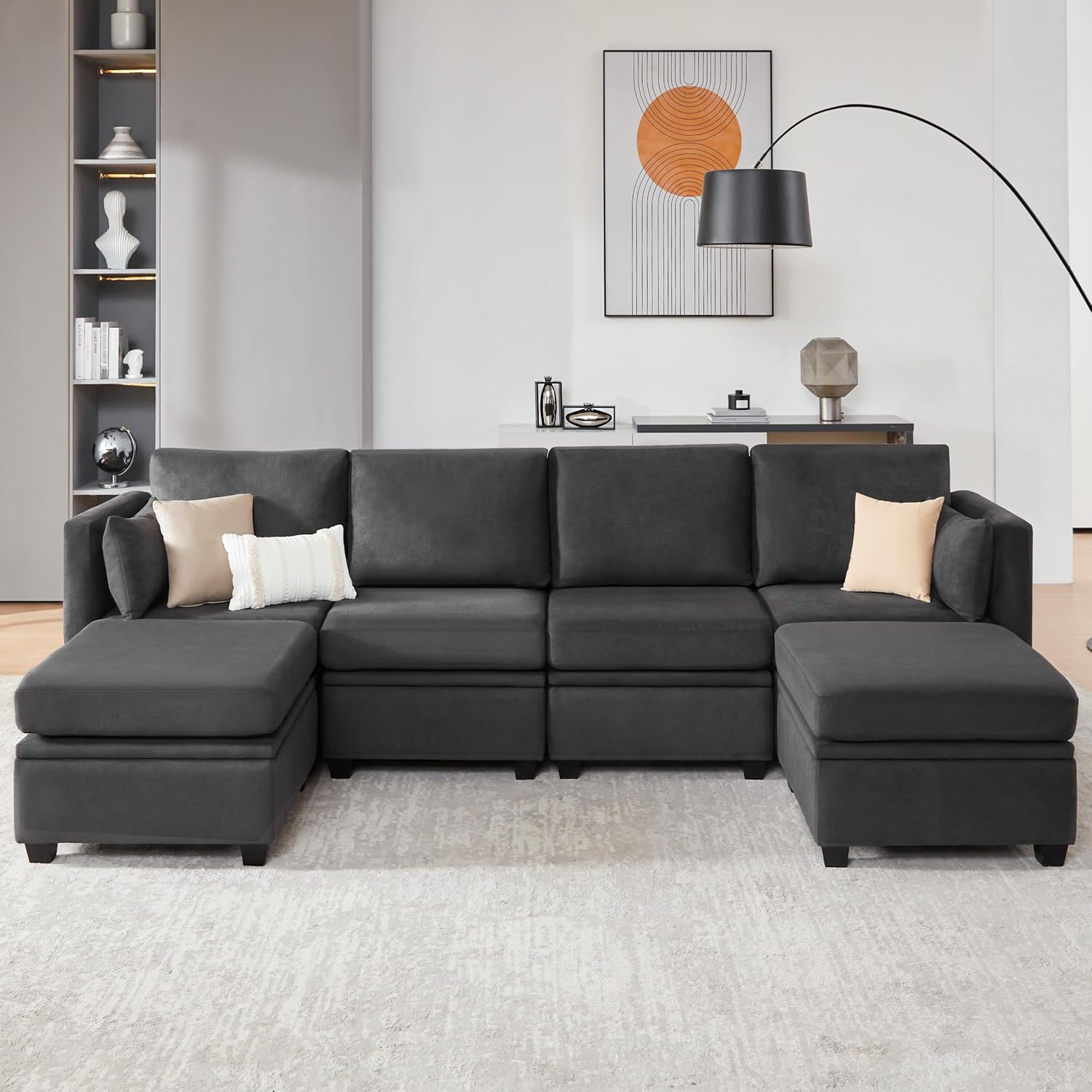 Modular Sectional Sofa, 6 Seat Modular Sectionals Sofa Couch with Chaise for Living Room, High Supportive & Soft Sponges,Convertible U Shaped Sofa Couch with Storage, Beige