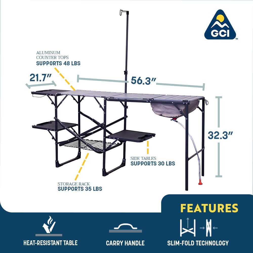 2026 GCI OUTDOOR Master Cook Station | Portable Folding Kitchen Table with Soft Shell Sink, Heat Resistant Tabletop & Telescoping Lanter Pole, Perfect for Camping Trips