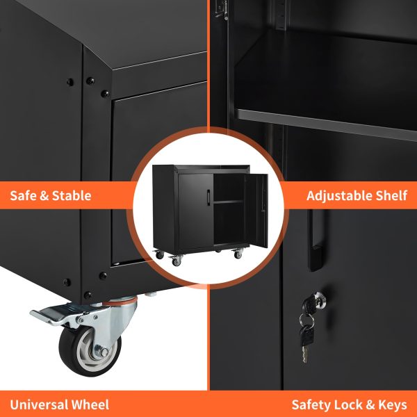 2026 Garage Storage Cabinet with Wheels, 2 Door Tool Cabinet with Adjustable Shelves, Metal Lockable Tool Cabinet, Rolling Tool Chest for Home, 34 H x 30.3 L x 18 W, Assembly Required