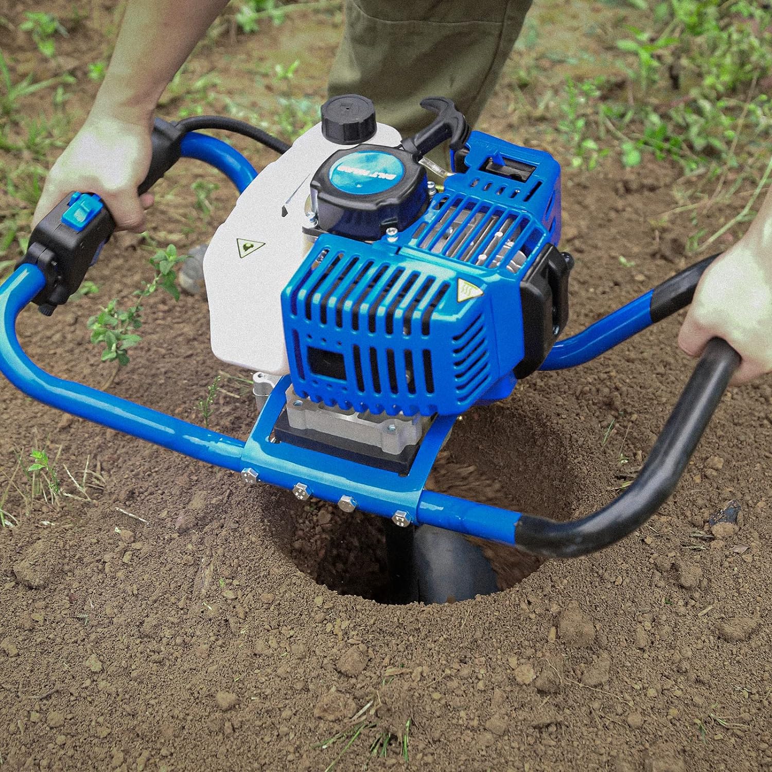 Post Hole Digger Gas Powered, 52cc 2.4 HP 2 Stroke Engine Earth Auger with 8