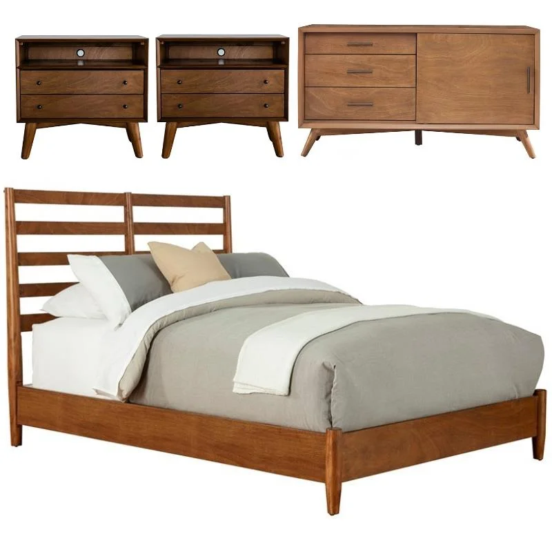 2026 Home Square 4 Piece Set with Small TV Console Full Wood Bed & Large Nightstand