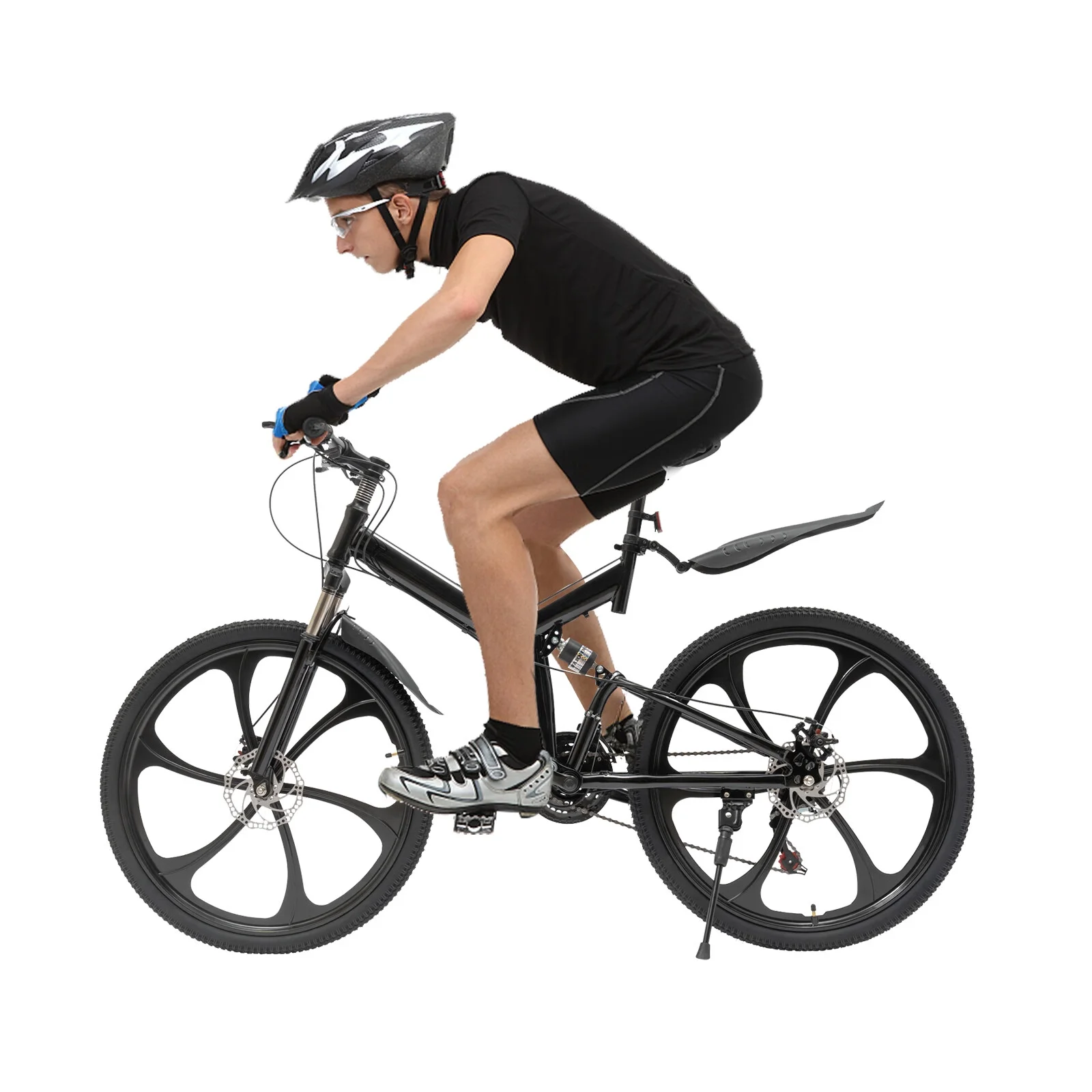 2026 Aiqidi 26 Inch 21 Speed Folding Mountain Bike Full Suspension MTB Dual Disc Brakes Bicycle Foldable City Road Bike Seat Height Adjustable Unisex Adult Bicycle Black