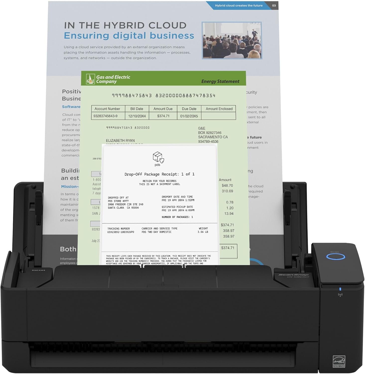 Ix1300 Compact Wireless USB Color Document Scanner