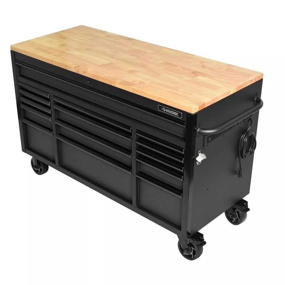 2026 Heavy Duty 61 in. W x 23 in. D 15-Drawer Mobile Workbench with Solid Wood Top