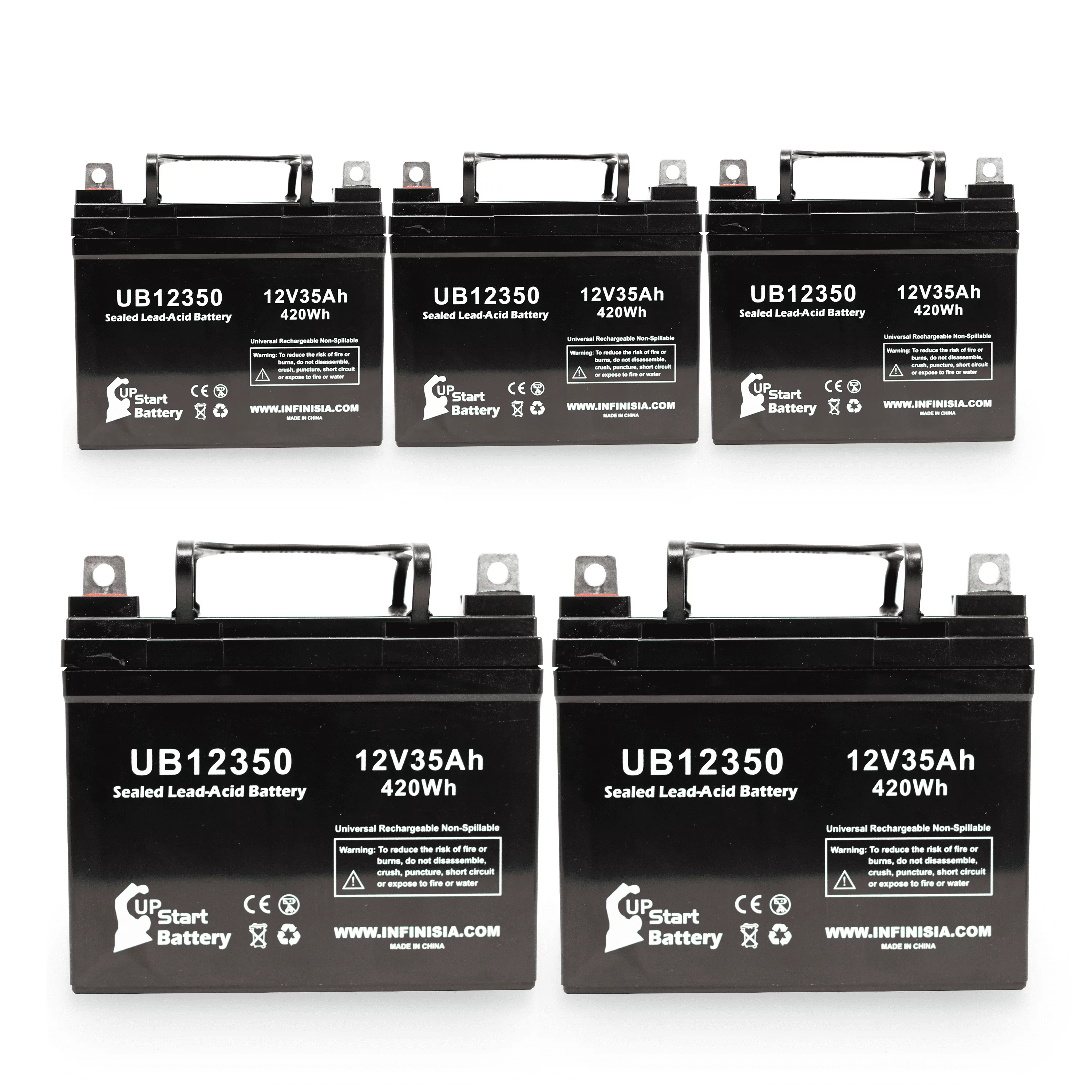 5x Pack - Compatible Imc Heartway Escape H Battery - Replacement UB12350 Universal Sealed Lead Acid Battery (12V, 35Ah, 35000mAh, L1 Terminal, AGM, SLA)