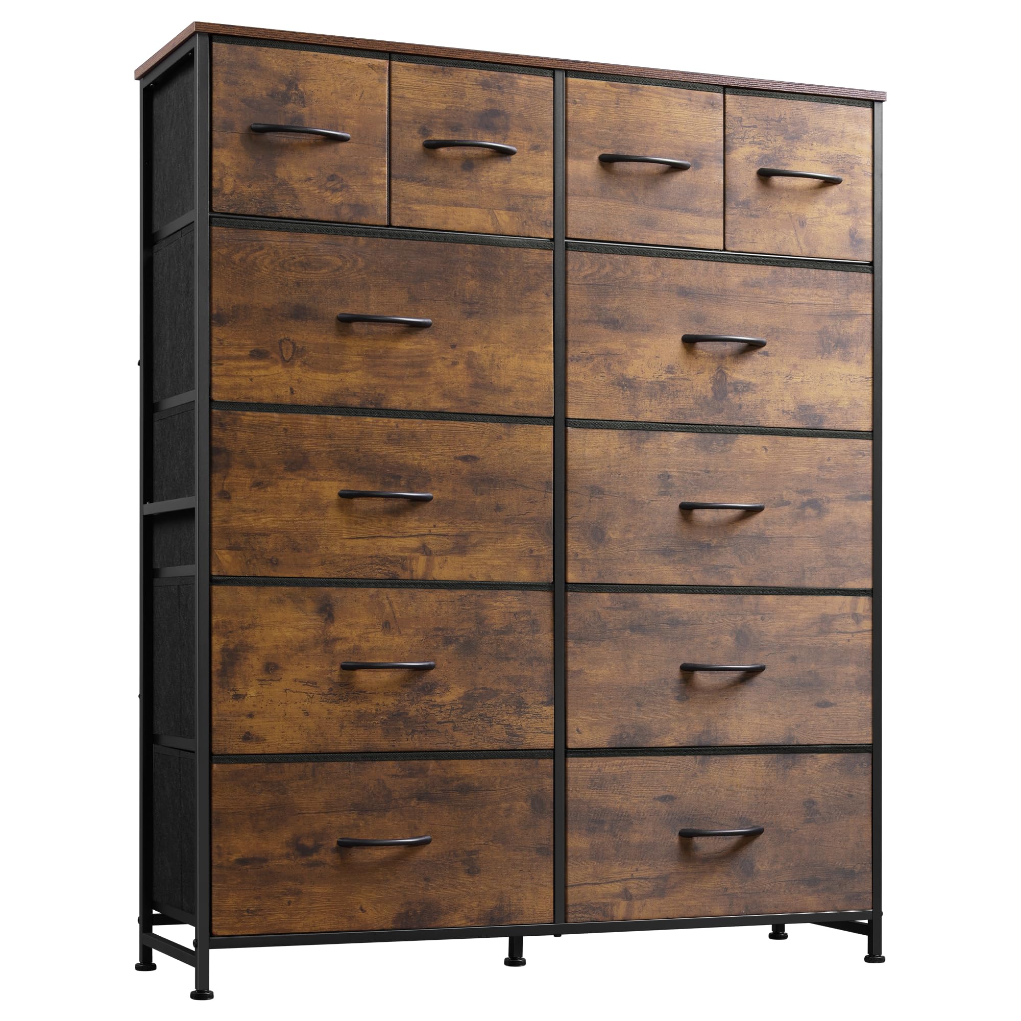 BELLEZE Avalon Tall Storage Cabinet, Dark Walnut Curio Bookshelf with Tempered Glass Doors for Living Room/Bedroom Display
