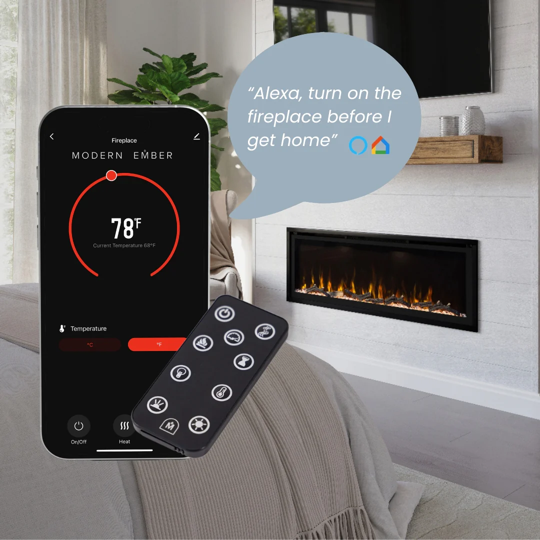 Modern Ember 50 in. Aerus LED Smart Electric Fireplace in Black with App Remote Control, Timer, and Multi-Color Flames