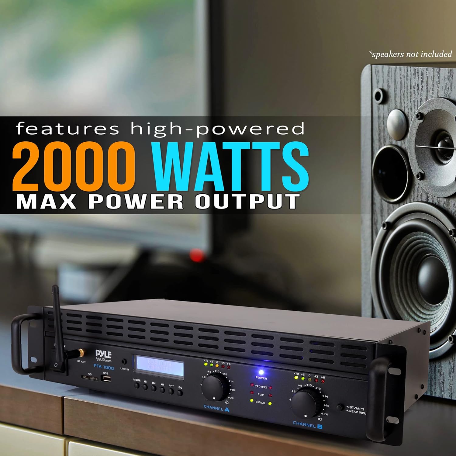 2026 2-Channel Bluetooth Power Amplifier - 2000W Bridgeable Rack Mount Pro Audio Sound Wireless Home Stereo Receiver w/TRS XLR Input,LCD, Bridge Mode, Cooling Fan - Entertainment Speaker System