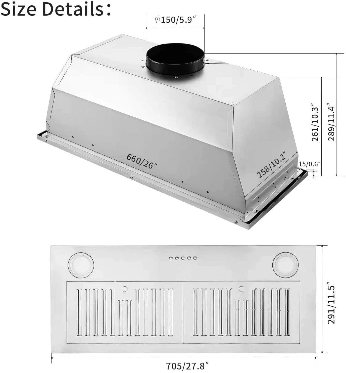 2026 Range Hood 30-inch Built-in Insert Cooker Hood 600CFM Powerful Exhaust Vent Fan
