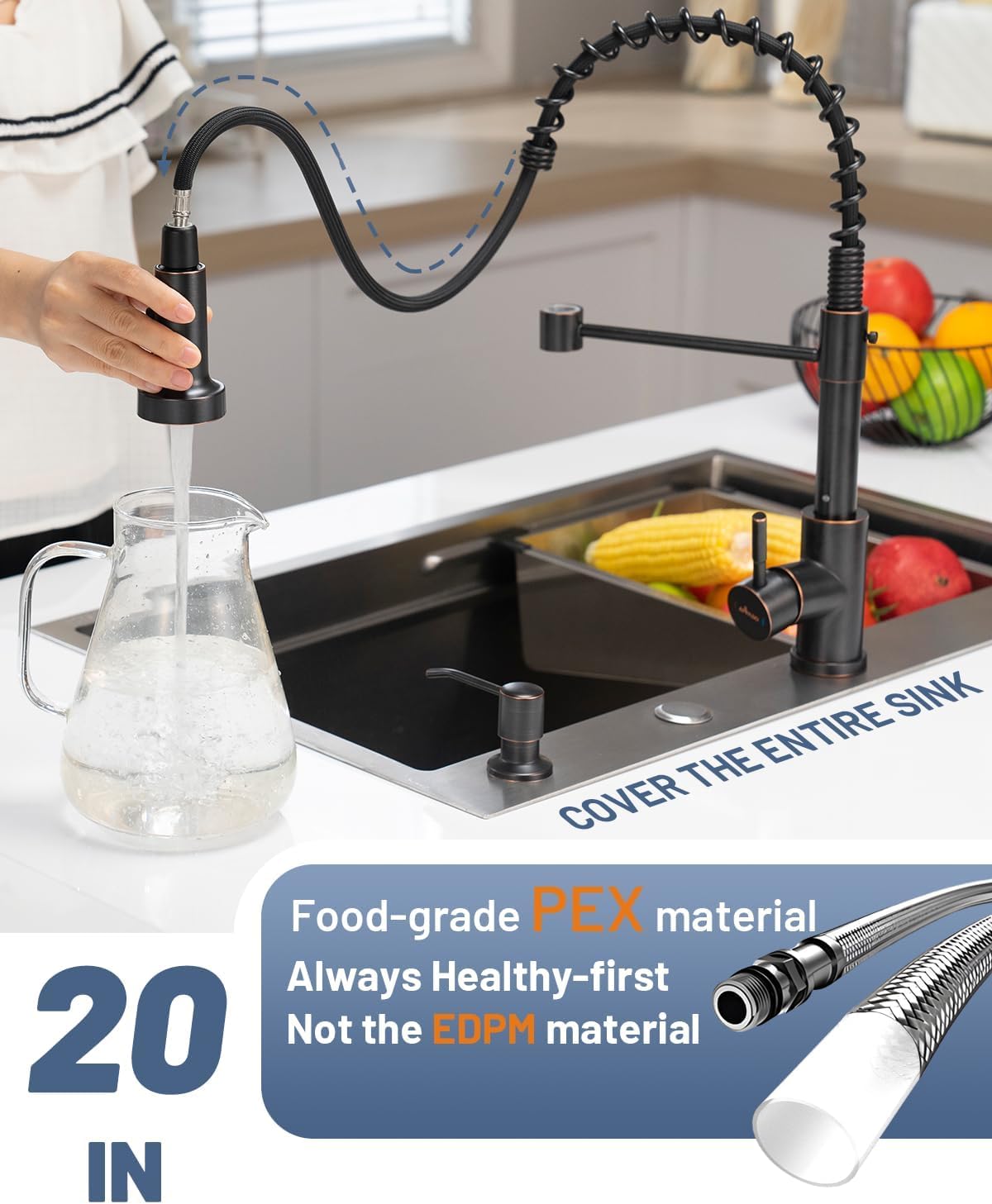 Black Touchless Kitchen Faucet with Soap Dispenser, Motion Sensor Activated Hands-Free Automatic Faucet for Sink with Pull Down Sprayer, Single Handle Smart Faucets for Kitchen Sink