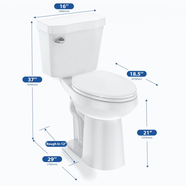 2026 21Toilet, Elongated Toilets for Bathrooms, Two-Piece Toilet with Soft Close Seat, 1.28 Siphonic Flush Toilet with Universal Height ADA Cotton White