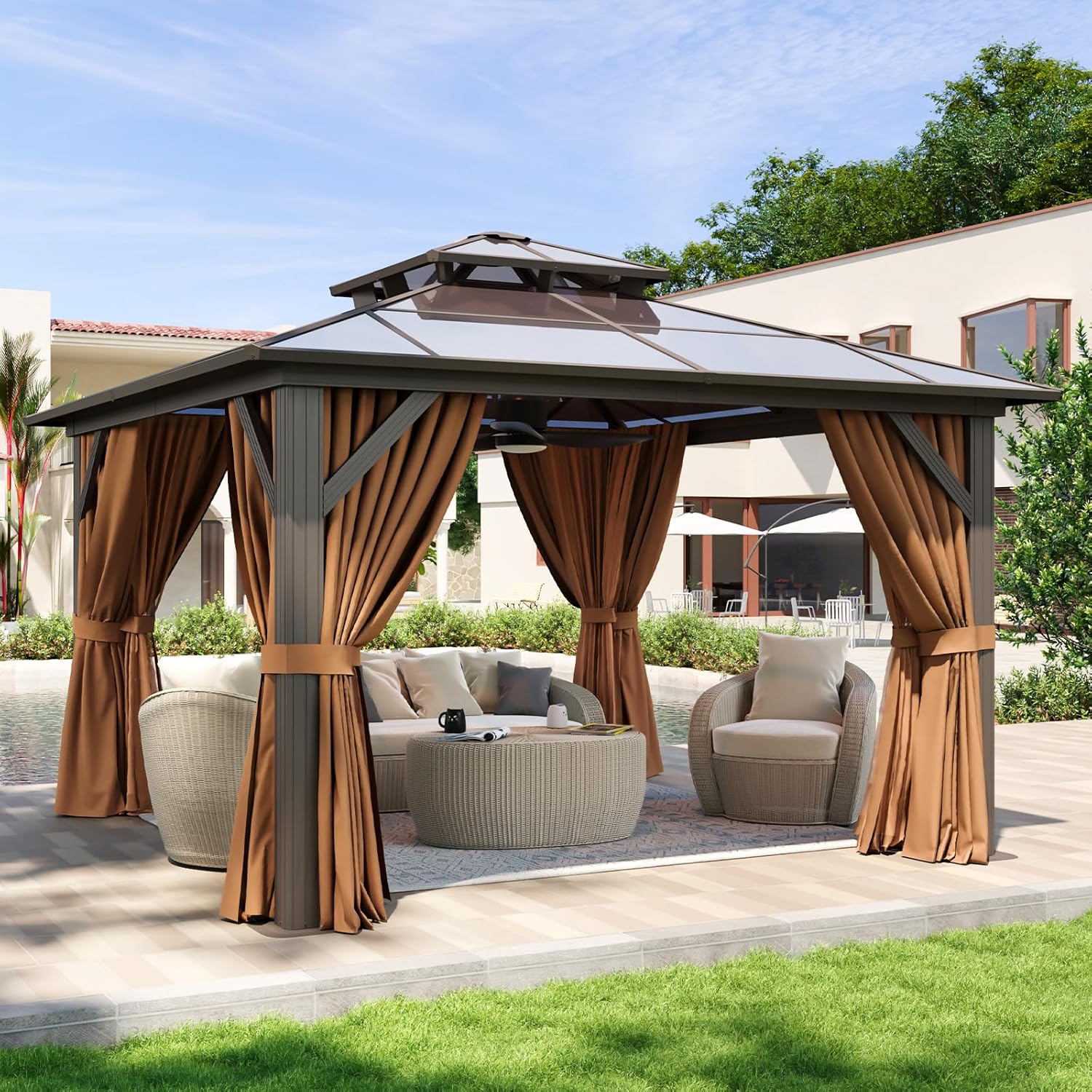 12’X10′ Hardtop Gazebo with Curtains and Netting