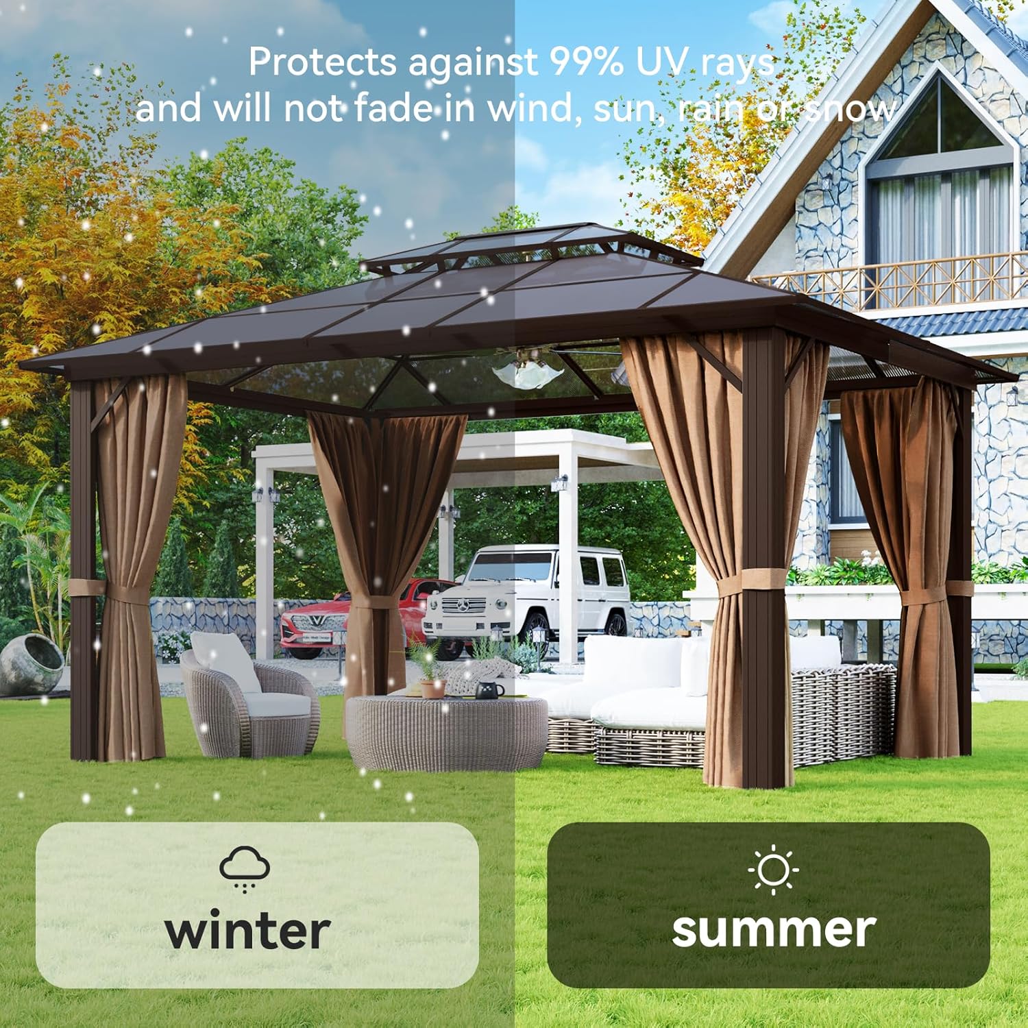 12’X10′ Hardtop Gazebo with Curtains and Netting