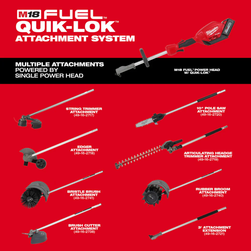 Milwaukee 49-16-2720 M18 FUEL 18V 10-Inch QUIK-LOK Pole Saw Attachment