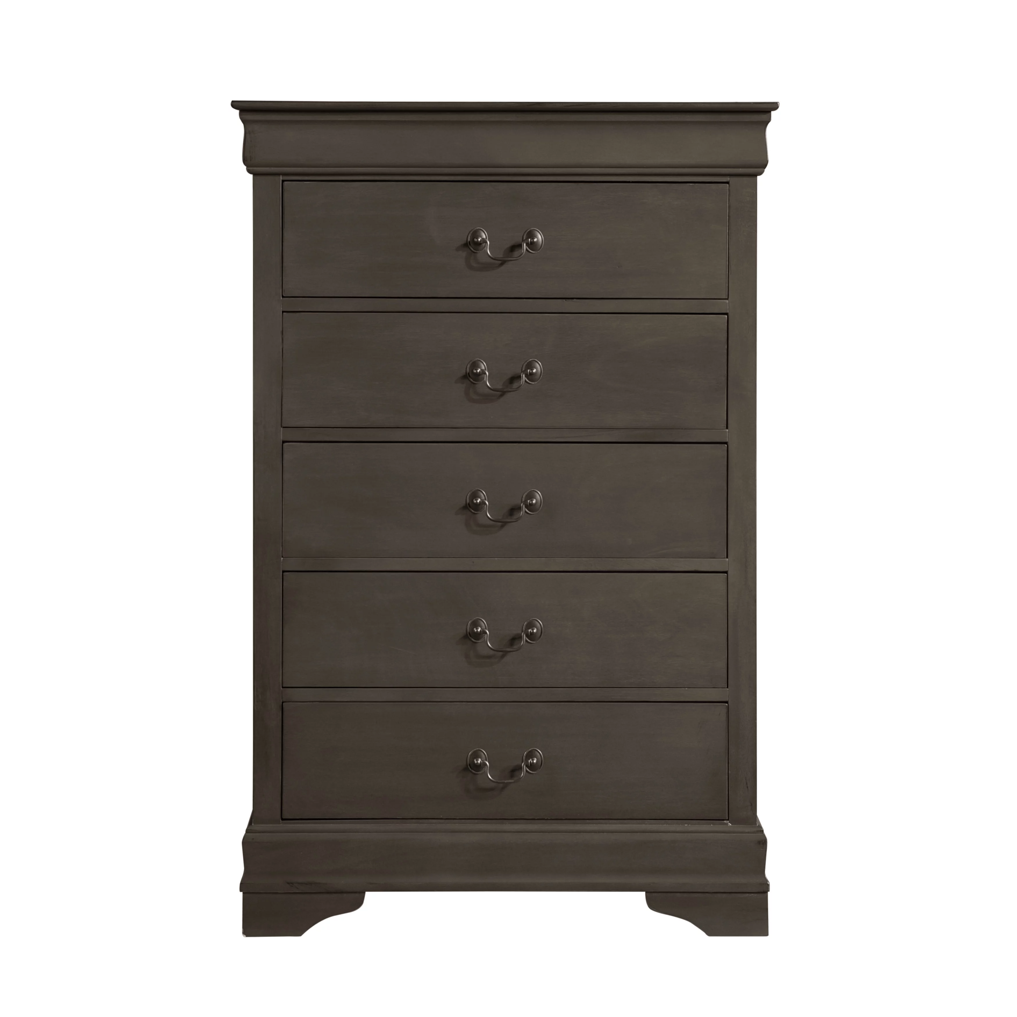 DeeHome Classic Louis Philippe Style Stained Gray Finish 1pc Chest of 5x Drawers Traditional Design Bedroom Furniture