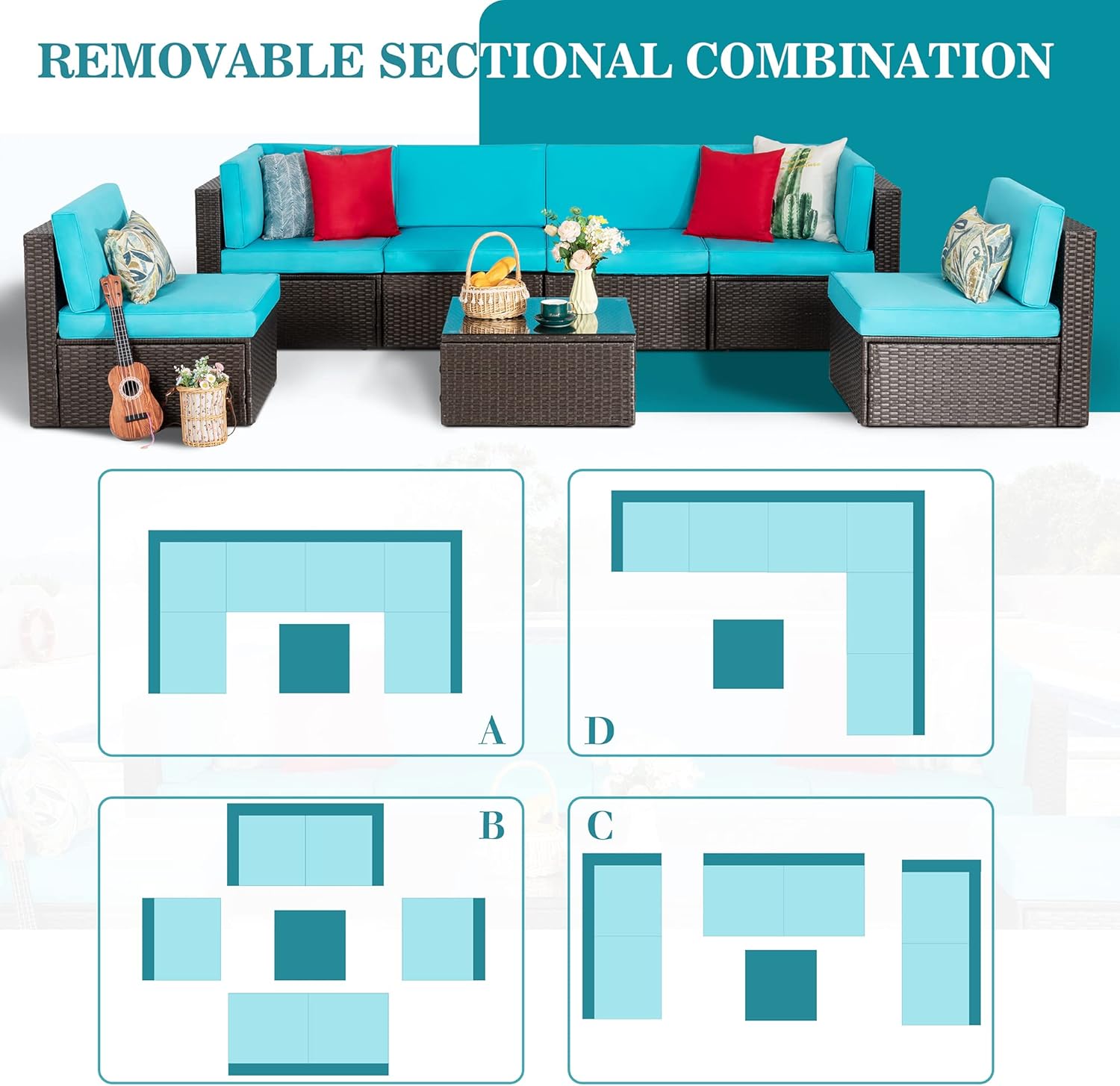 5 Piece All-Weather Patio Furniture Set with Ottoman