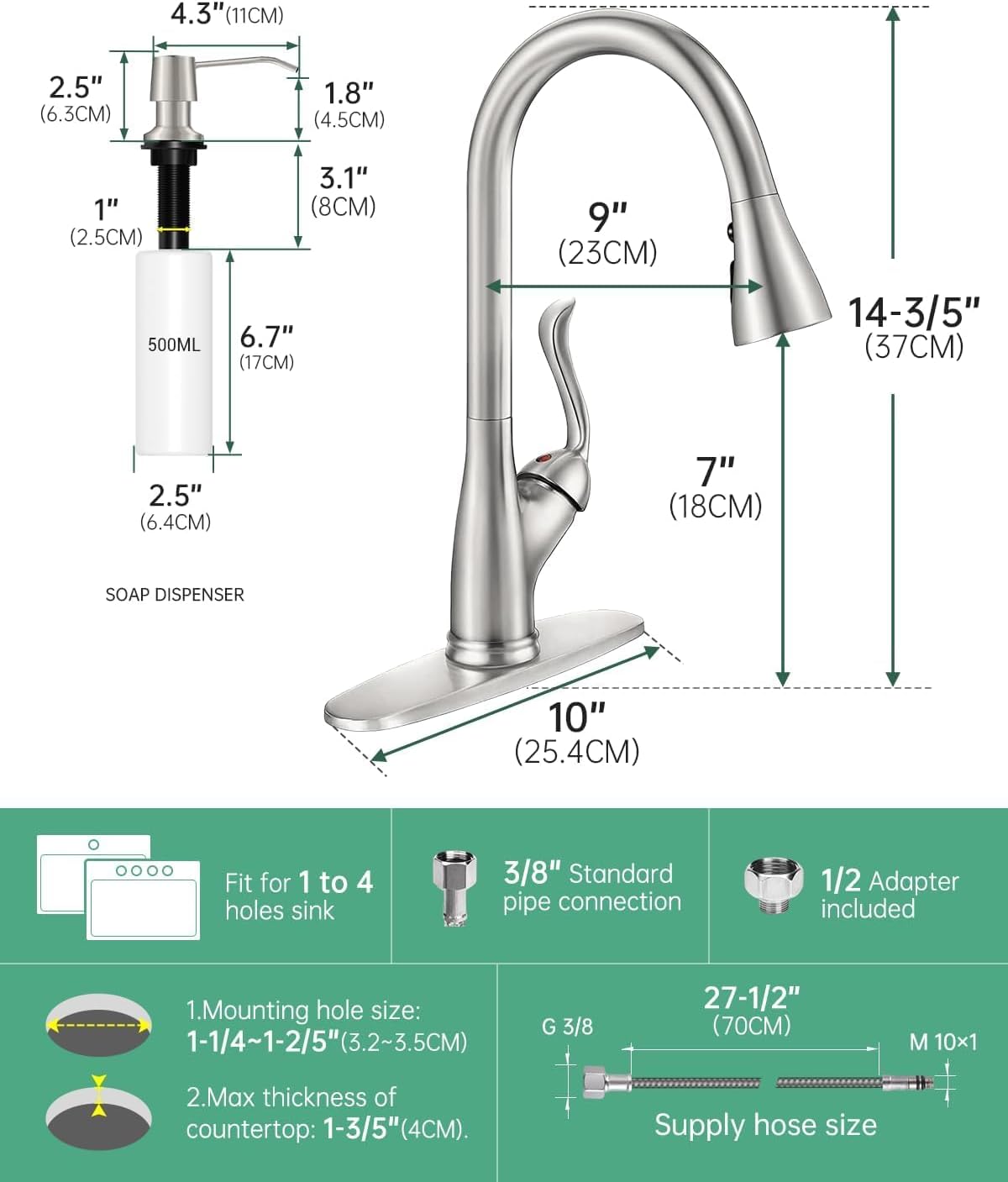 Black Touchless Kitchen Faucet with Soap Dispenser, Motion Sensor Activated Hands-Free Automatic Faucet for Sink with Pull Down Sprayer, Single Handle Smart Faucets for Kitchen Sink