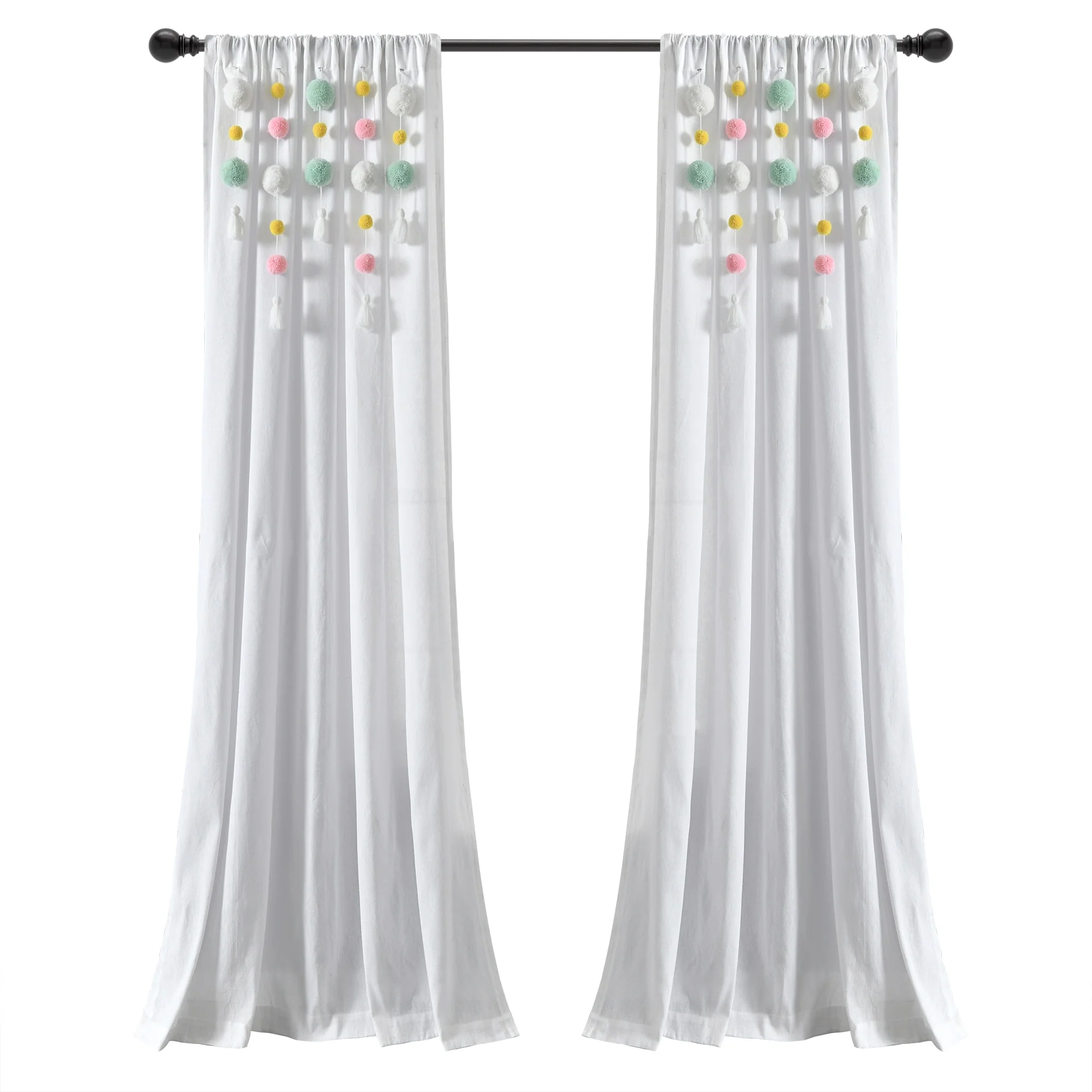 Lush Decor Boho Pom Pom Tassel Linen Window Curtain Panel (Single)