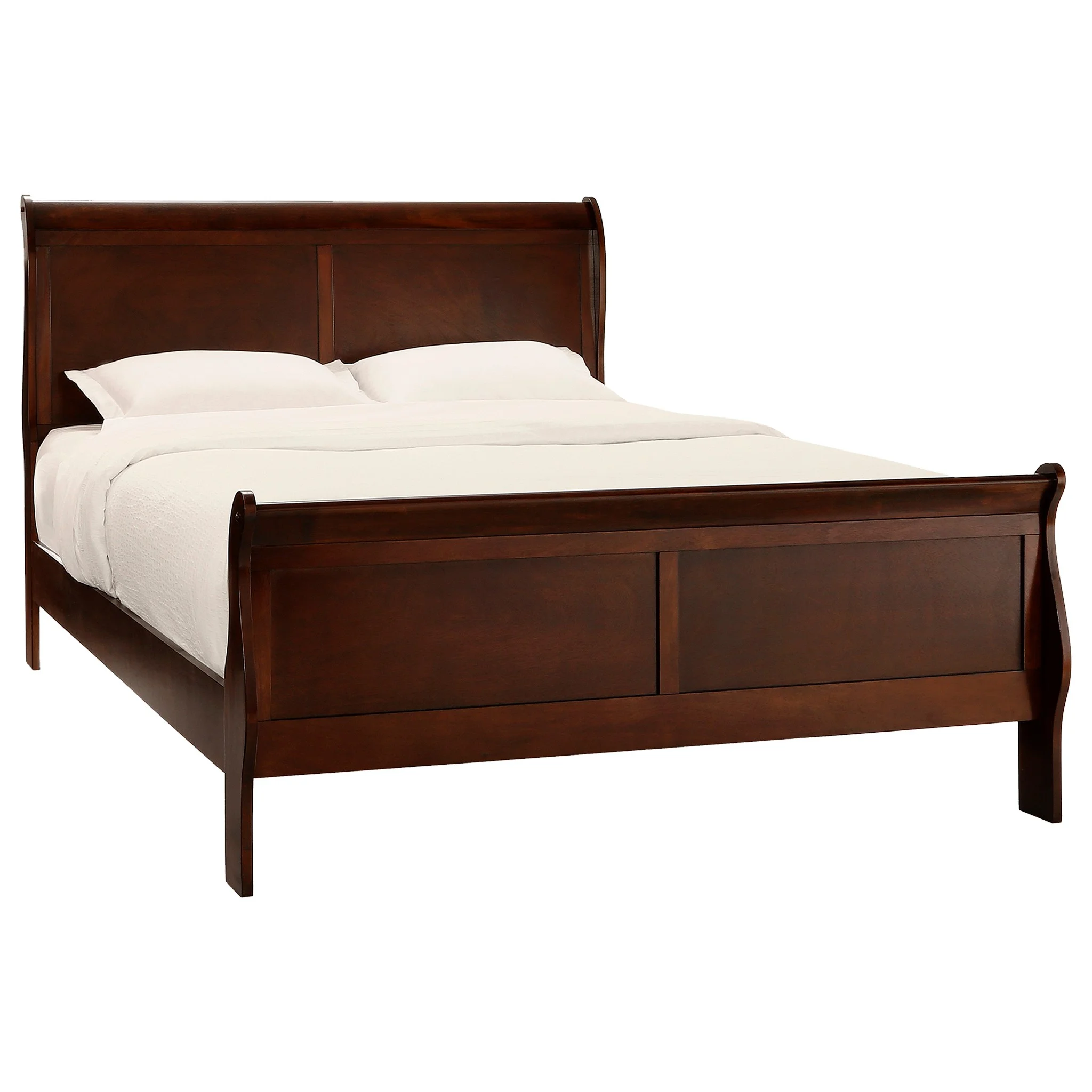 GeeHome Classic Louis Philipe Style Full Bed Brown Cherry Finish 1pc Traditional Design Bedroom Furniture Sleigh Bed