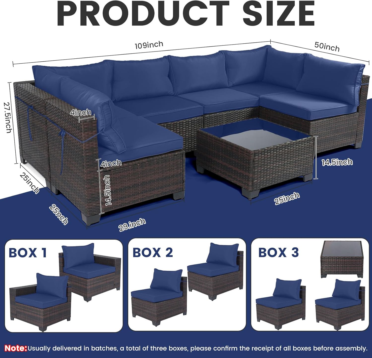 7 Pieces Rattan Patio Furniture Set with Tea Table