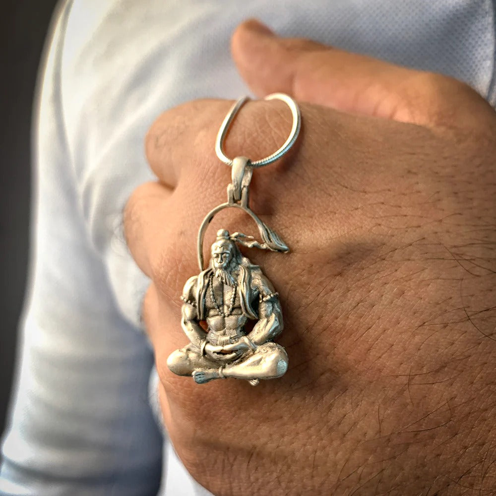 925 Sterling Silver Meditating Shri Hanuman Ji Pendant