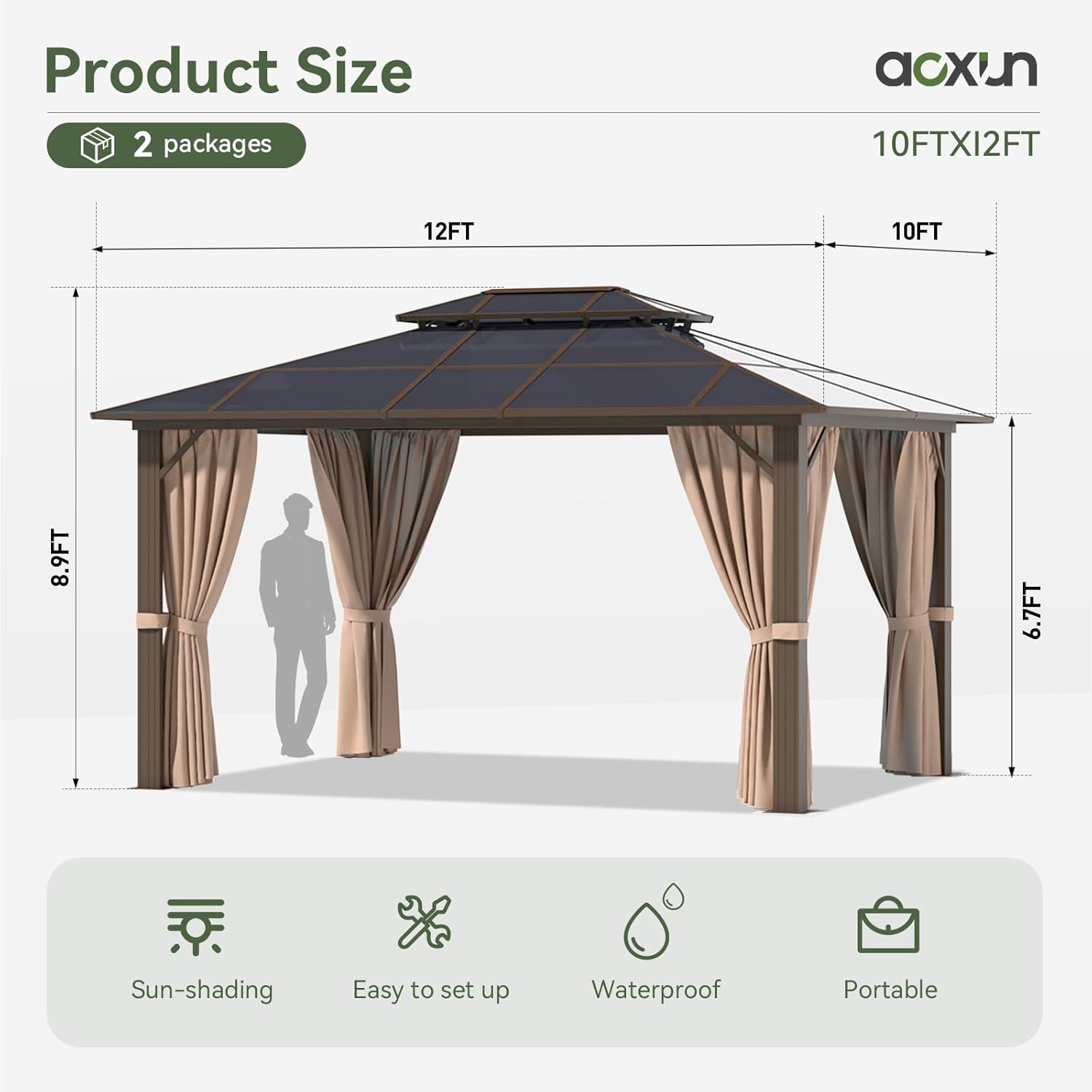 12’X10′ Hardtop Gazebo with Curtains and Netting