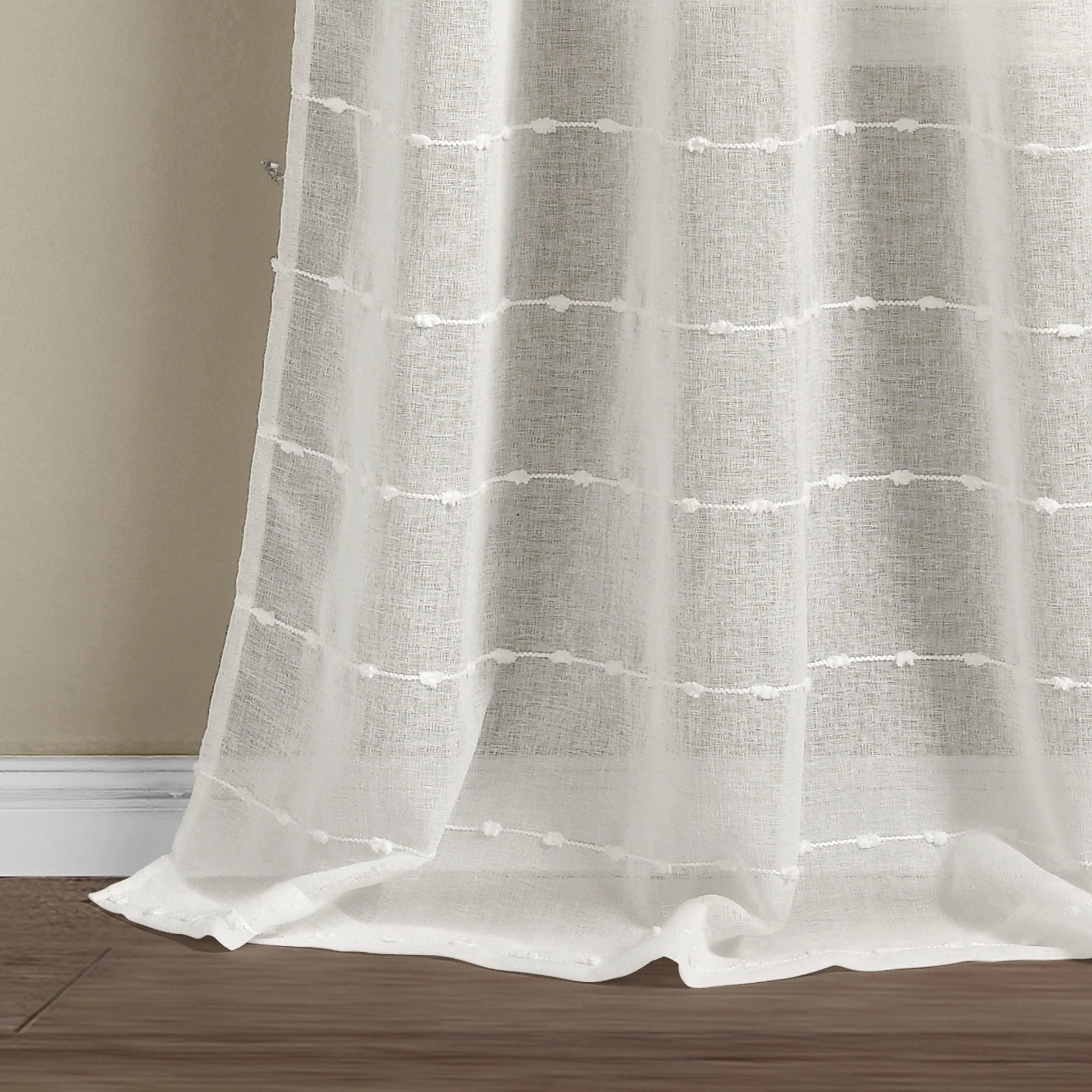 Lush Decor Farmhouse Textured Grommet Sheer Window Curtain Panel Pair