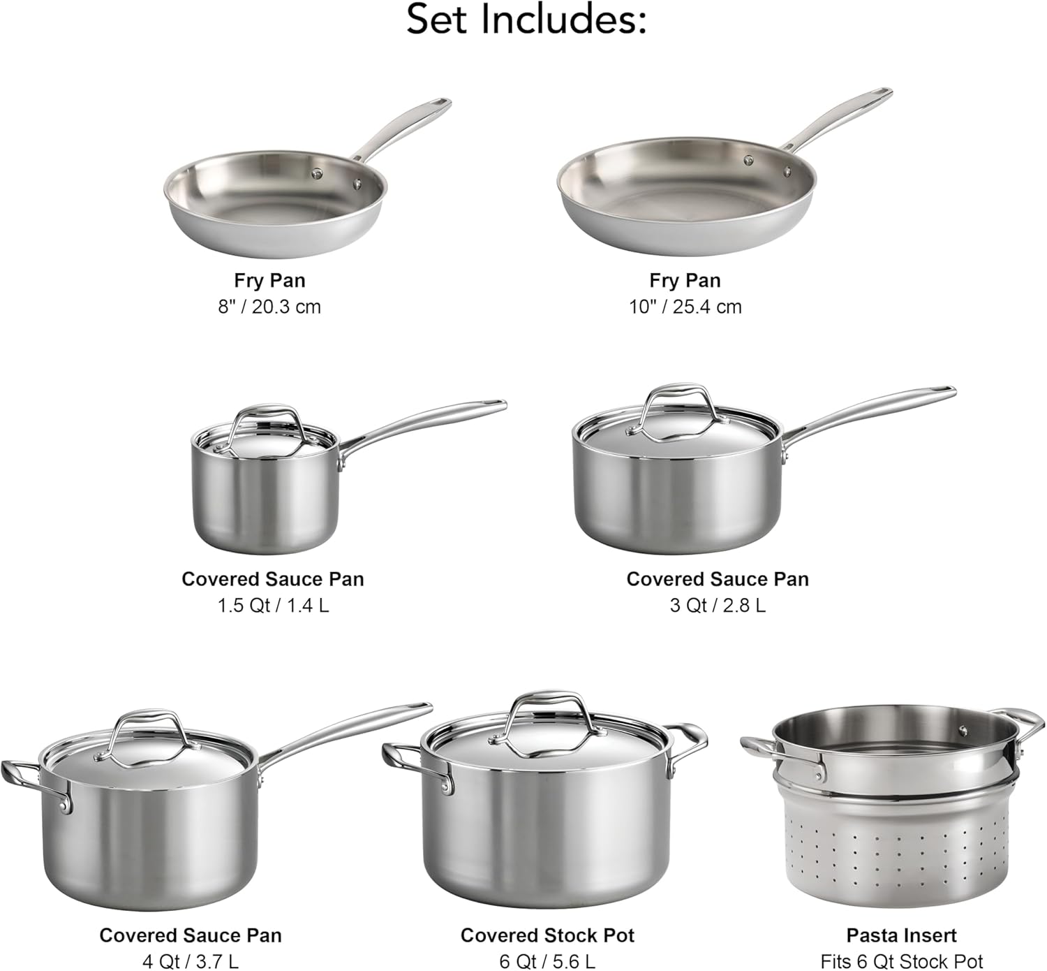Tri-Ply Clad Stainless Steel 12-Piece Cookware Set