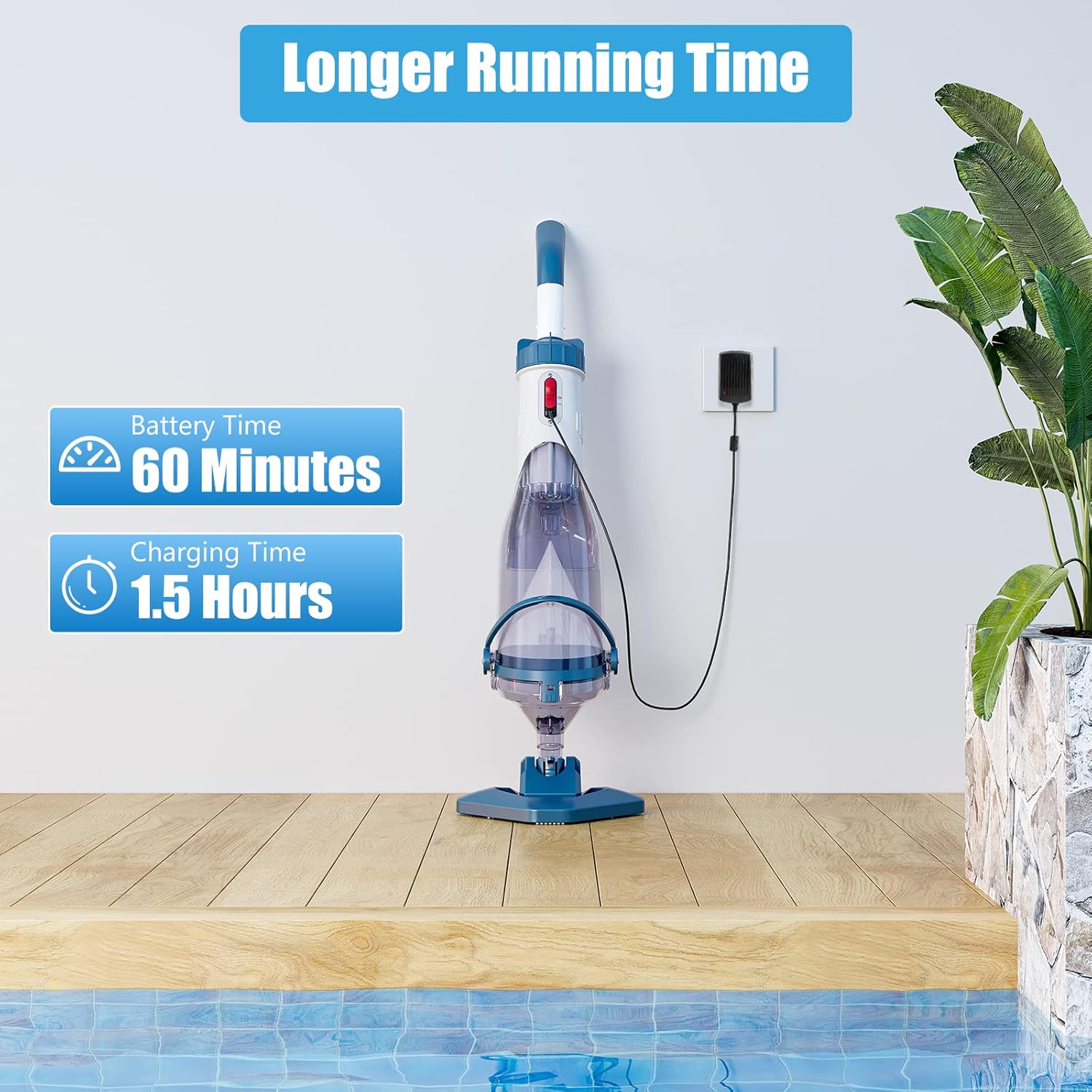2026 Pool Vacuum for Above Ground Pool with a Telescopic Pole, Running time up to 1H, T403 Handheld Rechargeable Pool Cleaner with Powerful Suction up to 18.5 gallons/min, Ideal for Leaves, Debris