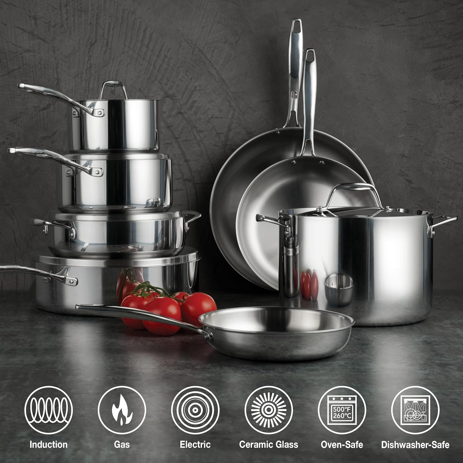 Tri-Ply Clad Stainless Steel 12-Piece Cookware Set