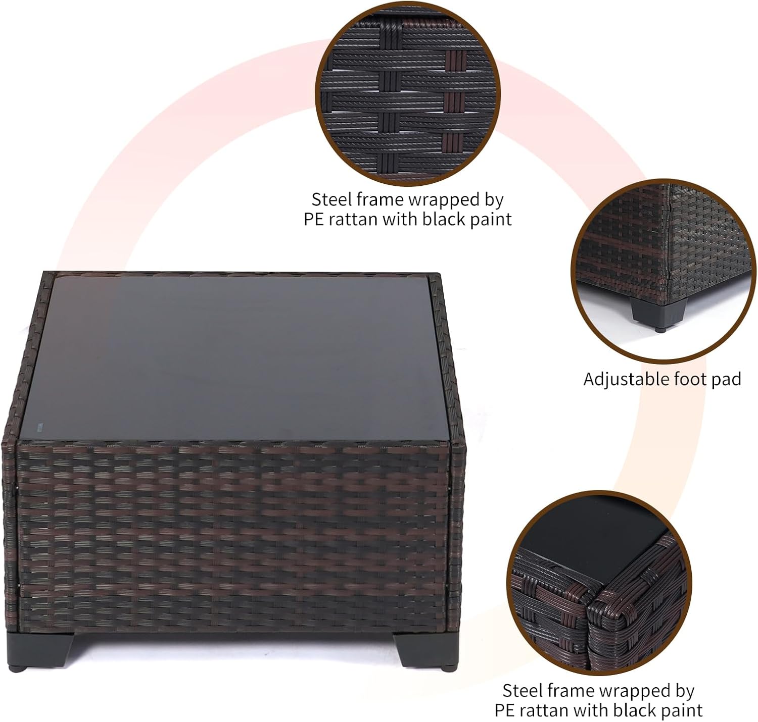 7 Pieces Rattan Patio Furniture Set with Tea Table