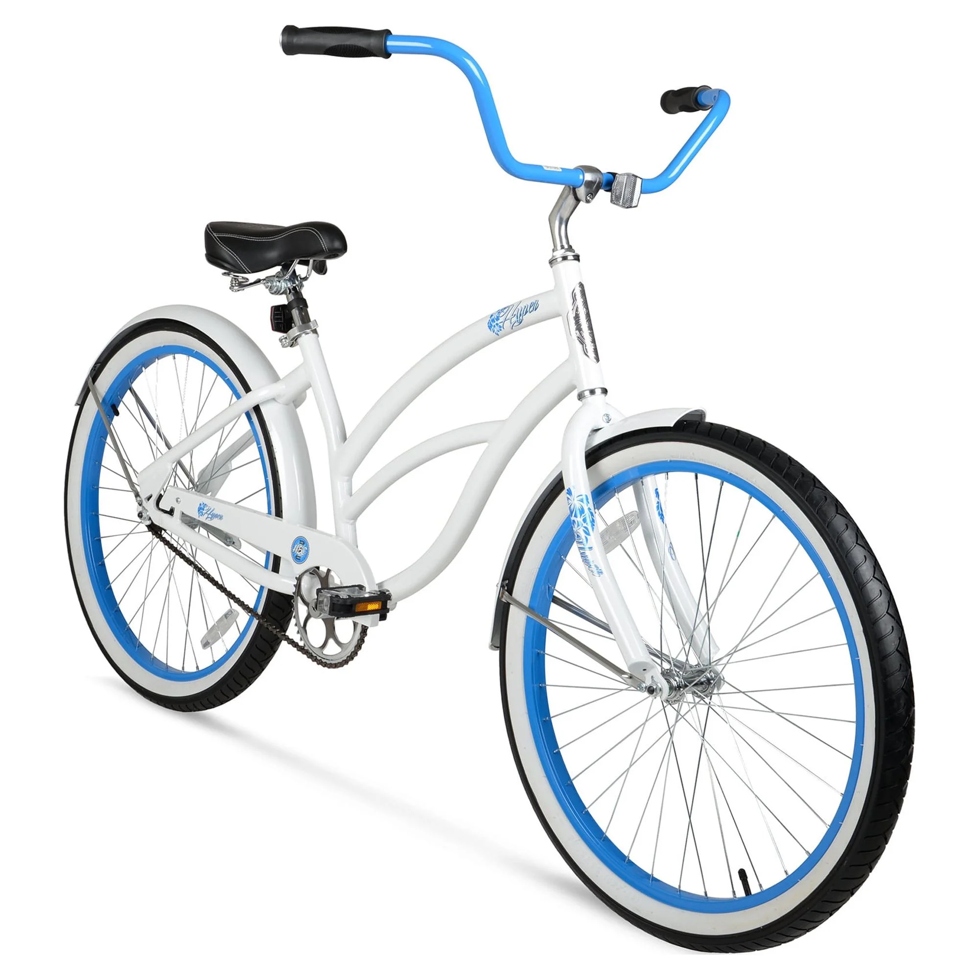 2026 Hyper Bicycle Women's 26 In. Beach Cruiser, White with Blue Rim