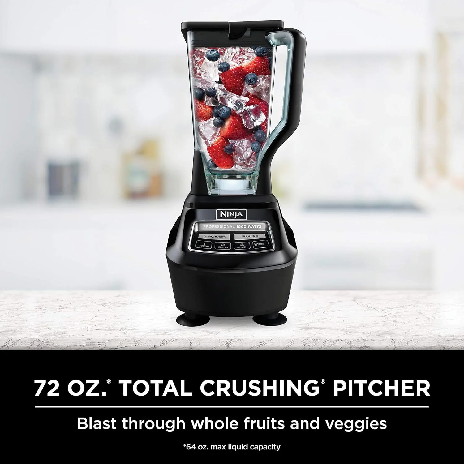 BL770 Mega Kitchen System, 1500W Blender & Processor, 72oz Pitcher, 64oz Bowl, 16oz To-Go Cups, Black