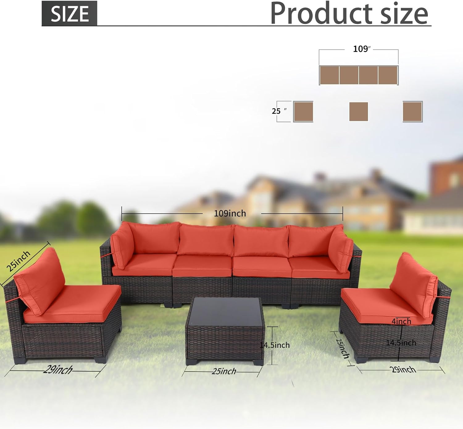 7 Pieces Rattan Patio Furniture Set with Tea Table