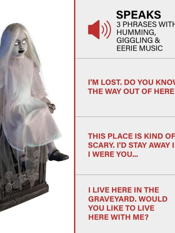 48 in. Premium Talking Halloween Animatronic Darcy The Sitting Tombstone Girl by Tekky
