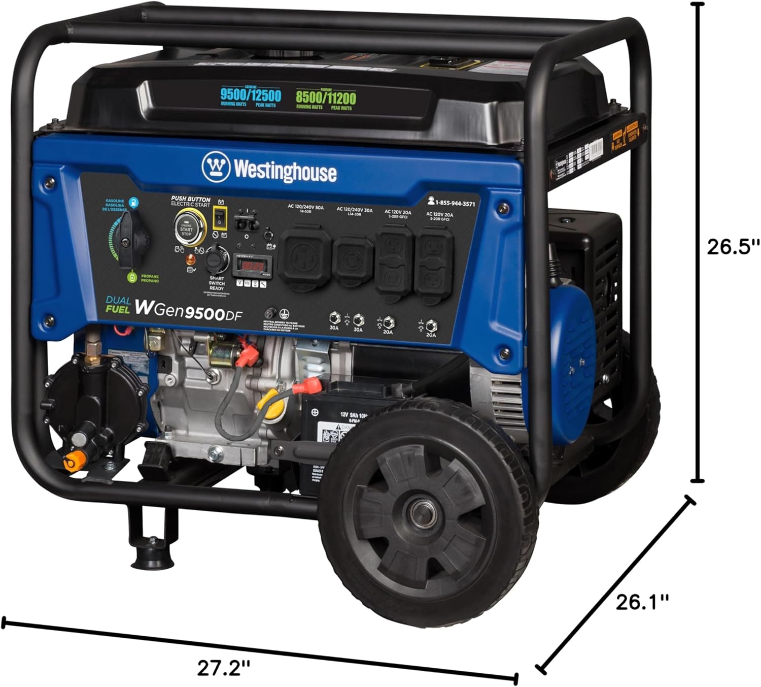 12500 Watt Dual Fuel Portable Generator with Electric Start