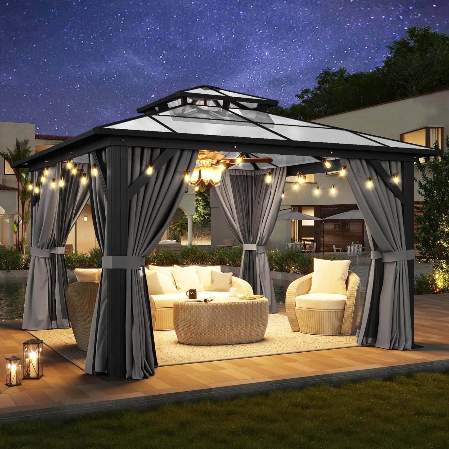 12’X10′ Hardtop Gazebo with Curtains and Netting