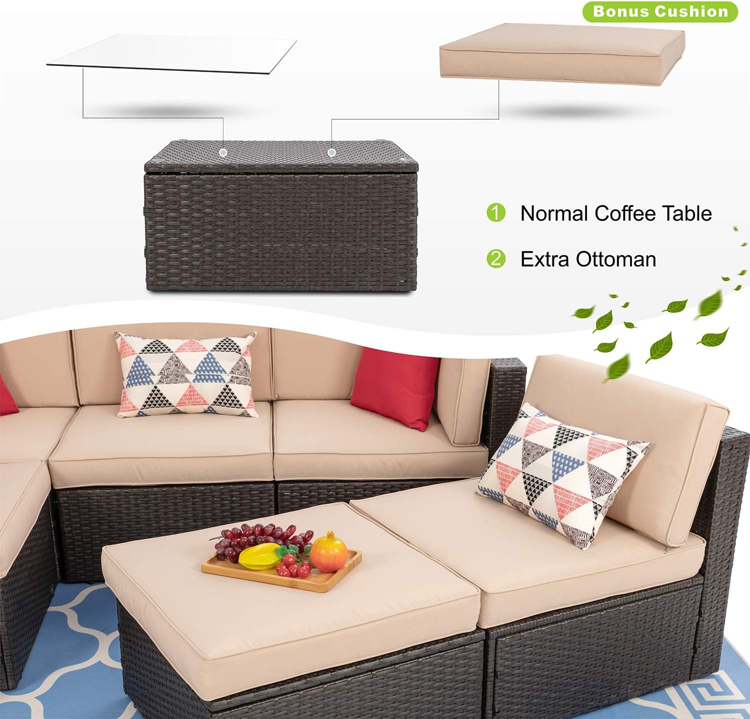 5 Piece All-Weather Patio Furniture Set with Ottoman