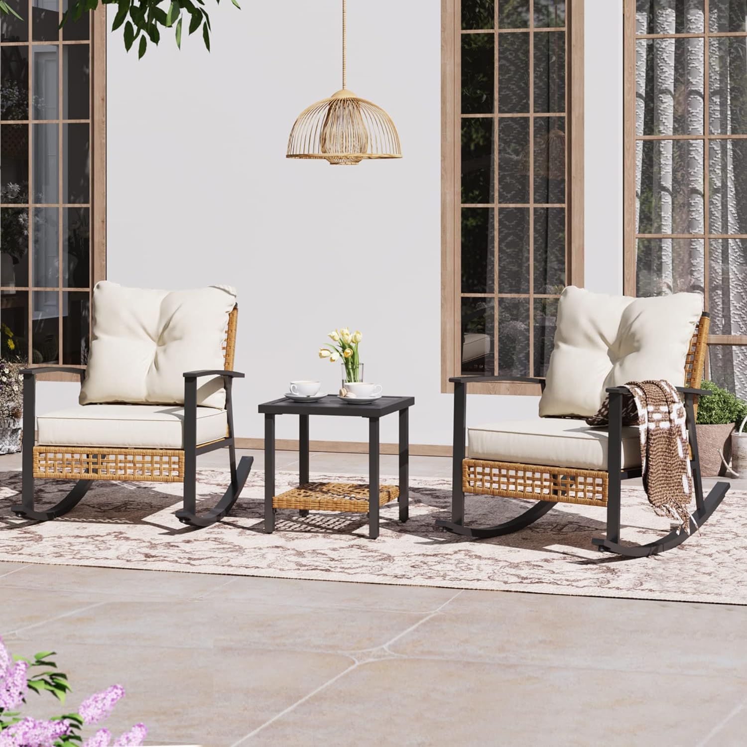 HOME 3-Piece Rocking Bistro Set with Thick Cushions
