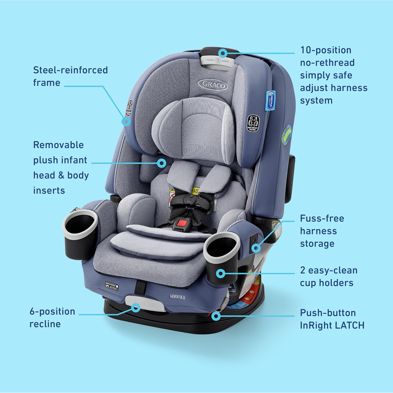 4Ever Dlx 4-In-1 Car Seat – Grey, Infant to Toddler