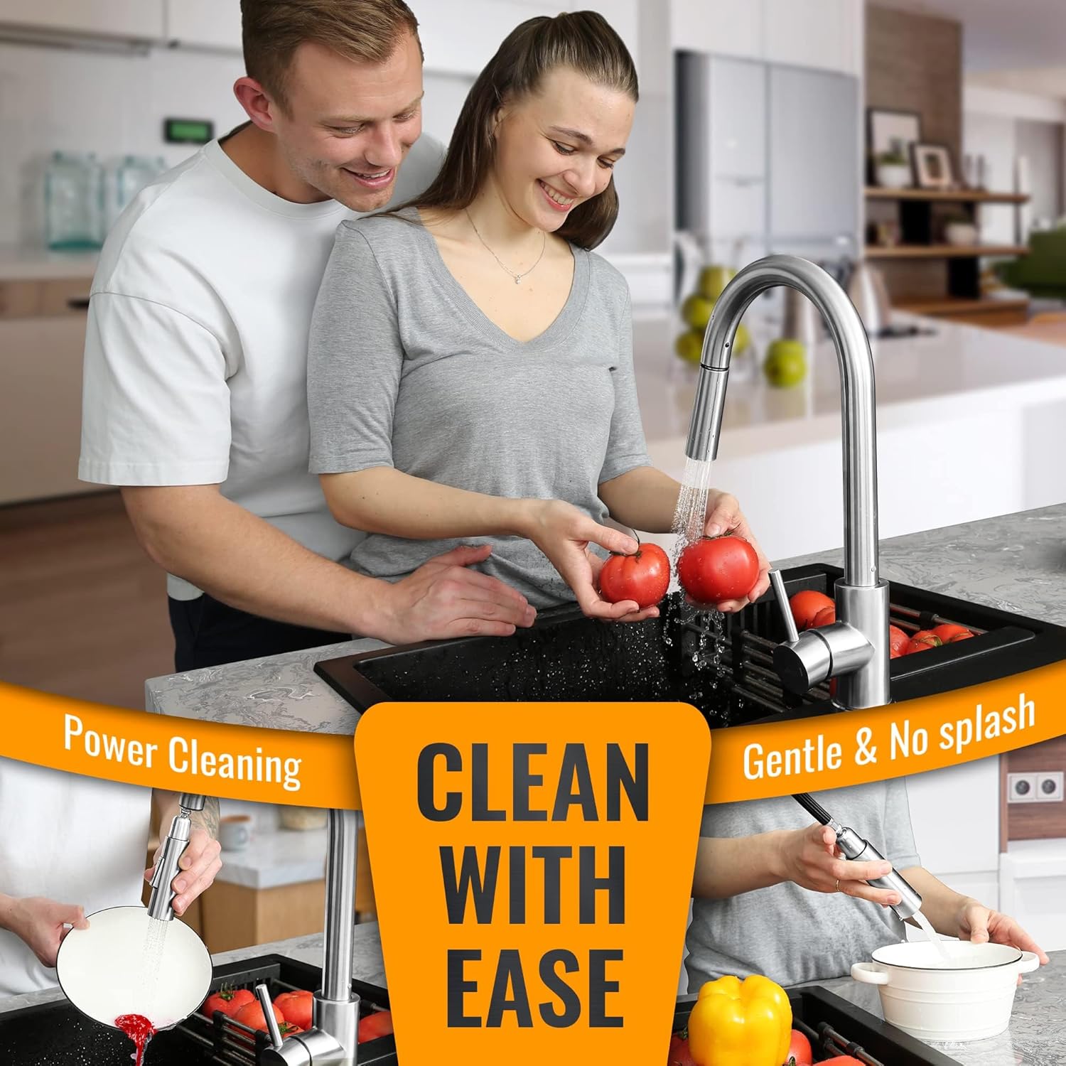 Black Touchless Kitchen Faucet with Soap Dispenser, Motion Sensor Activated Hands-Free Automatic Faucet for Sink with Pull Down Sprayer, Single Handle Smart Faucets for Kitchen Sink