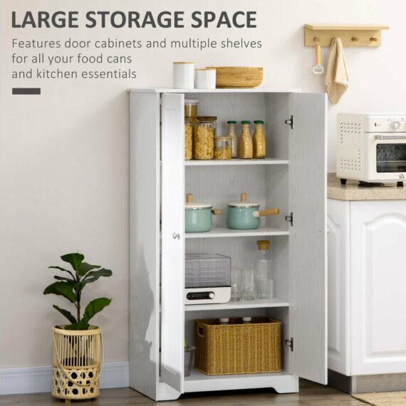 HOMCOM White Kitchen Pantry Cabinet with Adjustable Shelves, Freestanding Storage Cupboard