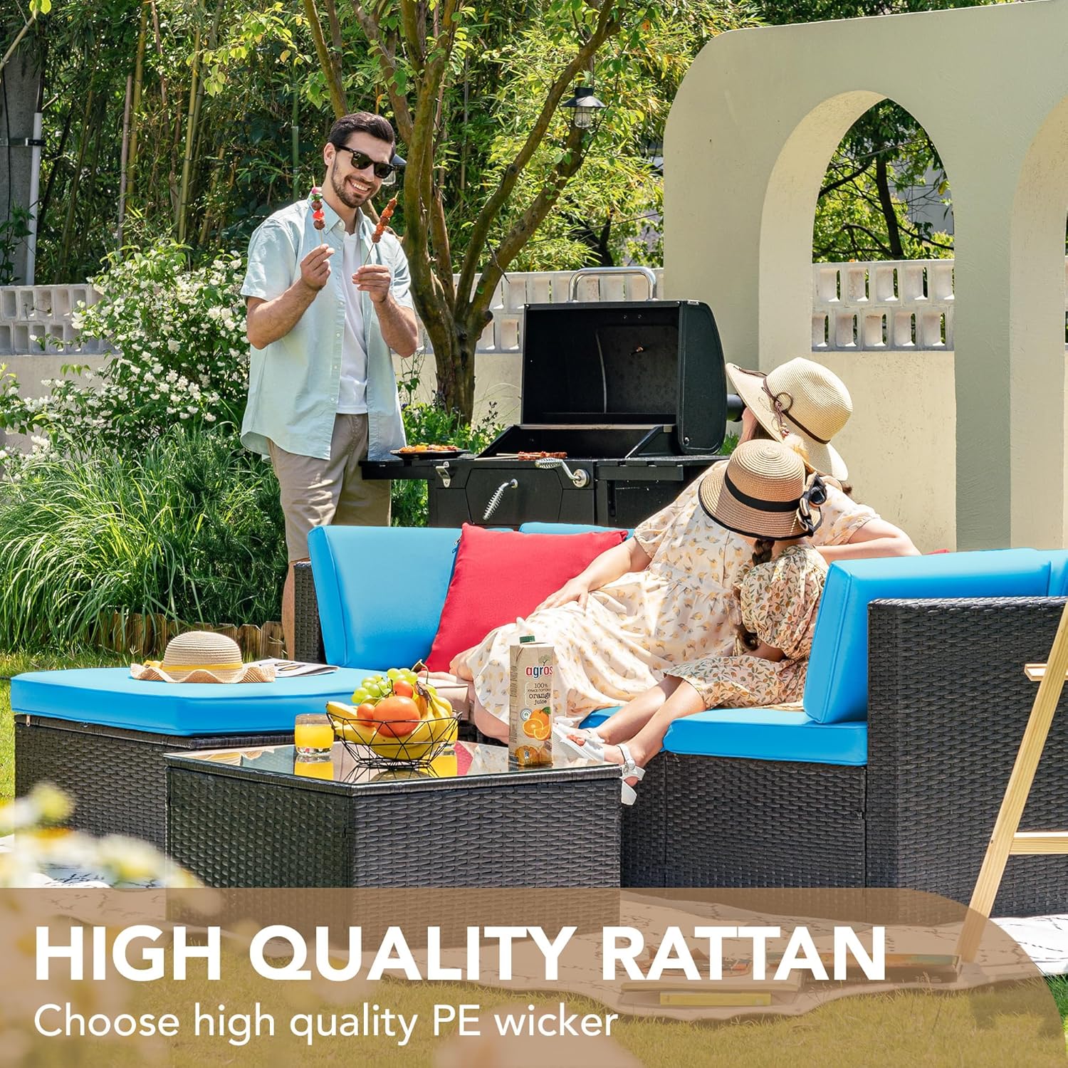 5 Pieces All-Weather Patio Furniture Set with Cushions