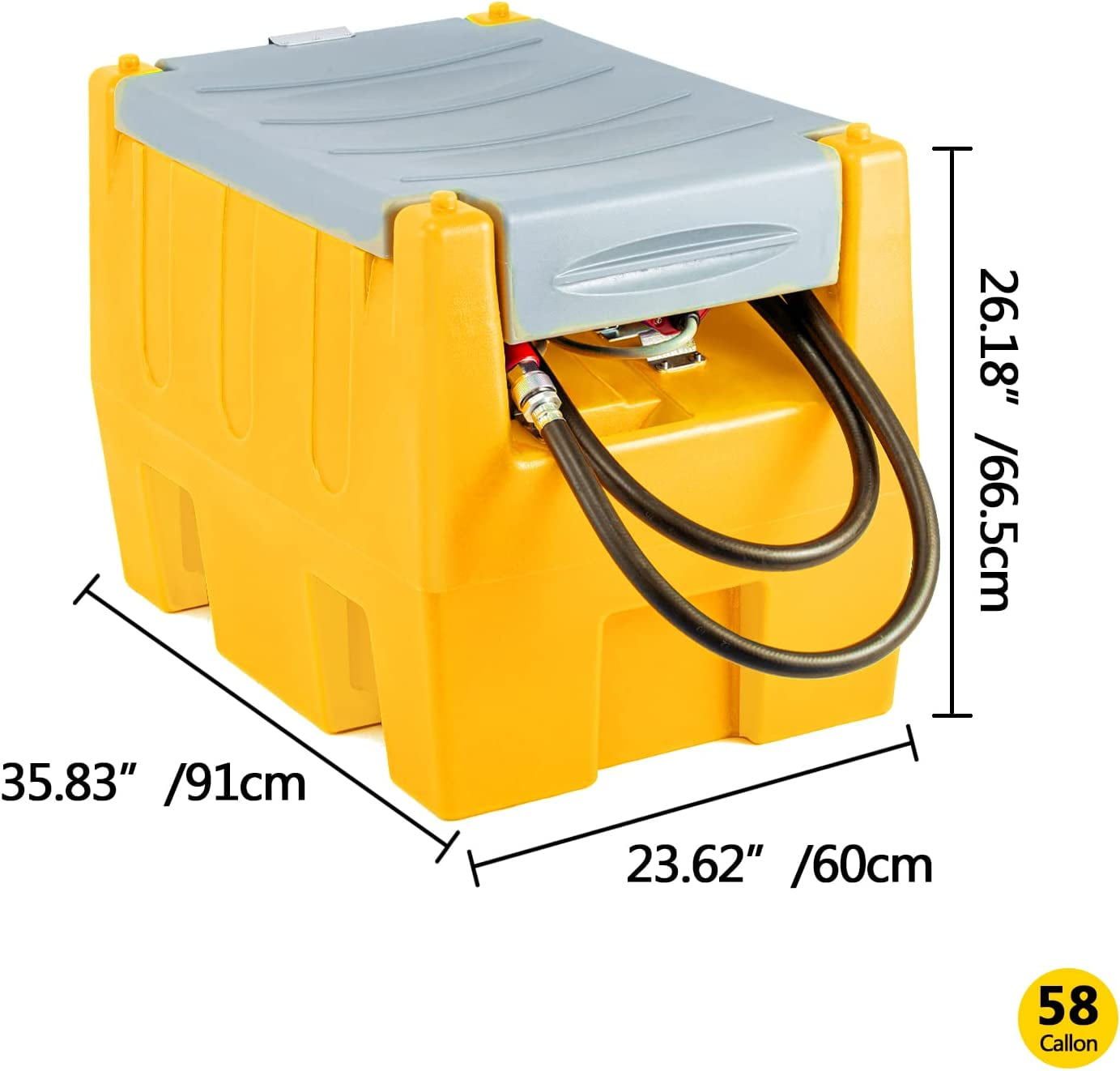 2026 TECSPACE 58 Gallon Gasoline Tank, Portable Fuel Tank with 12V Electric Fuel Transfer Pump, 40 GPM Gasoline Fuel Tank with 4 Meters Hose for Gasoline Transportation (Yellow, 58 gal)