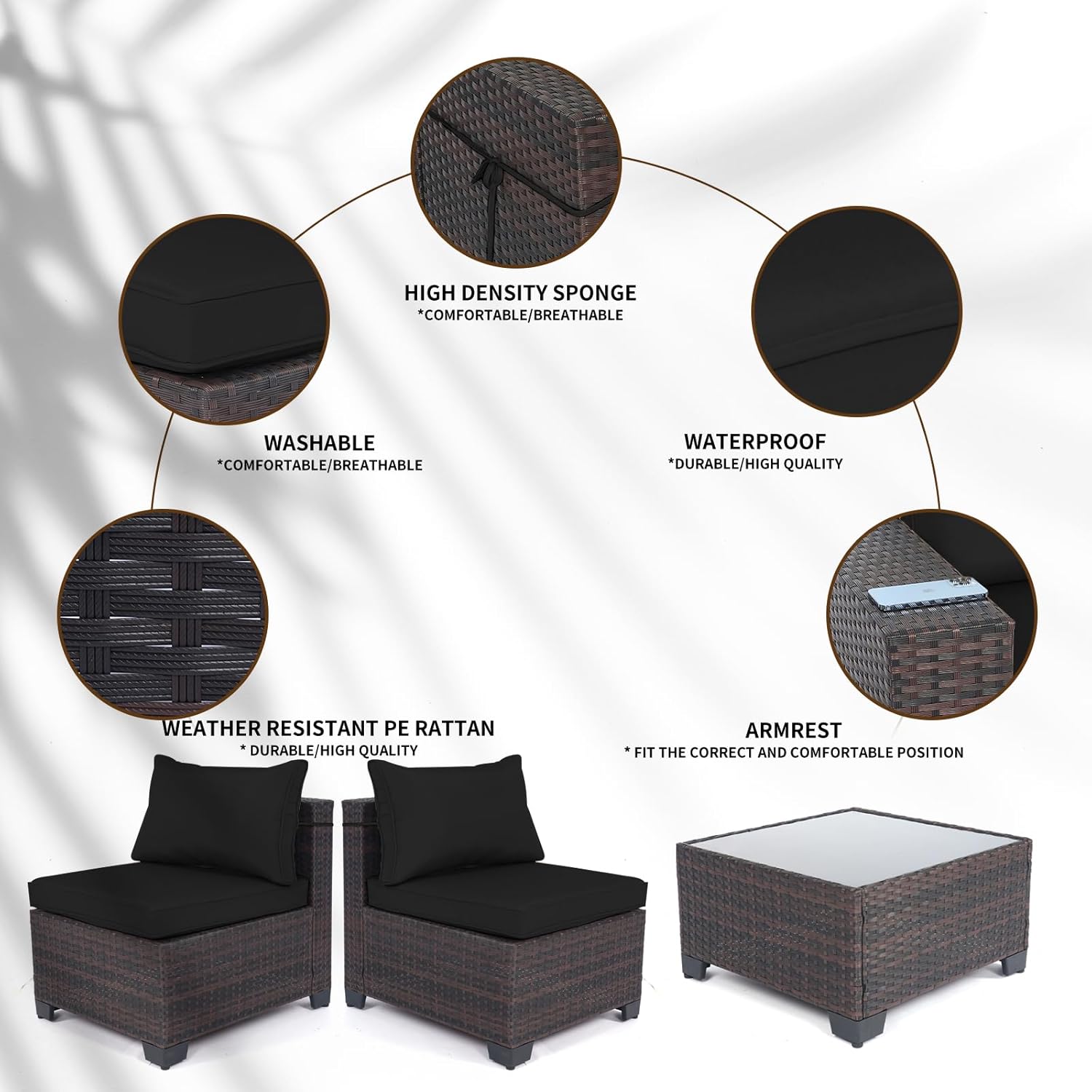 7 Pieces Rattan Patio Furniture Set with Tea Table