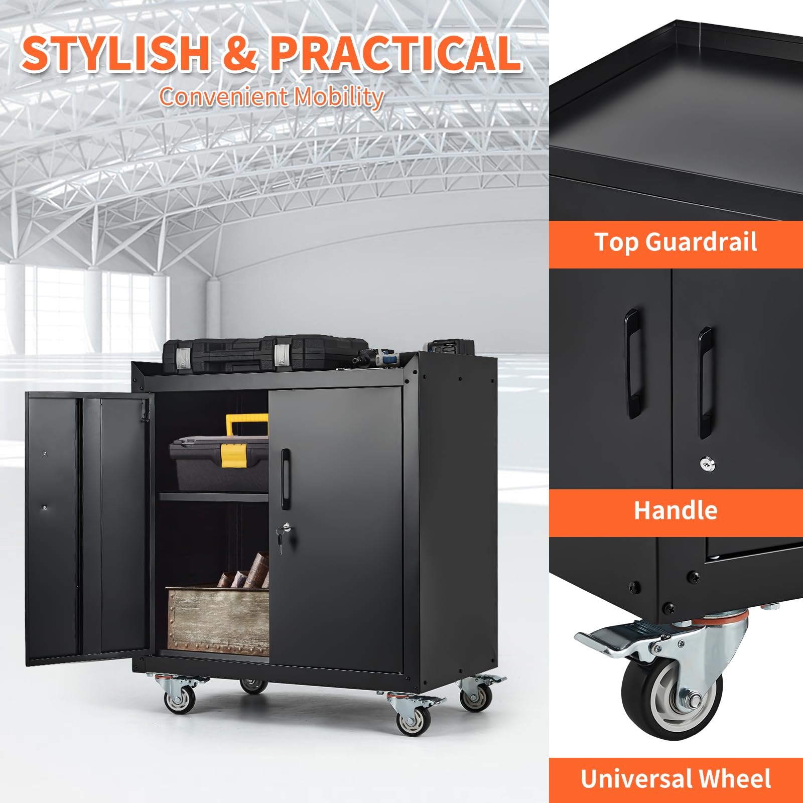 2026 Garage Storage Cabinet with Wheels, 2 Door Tool Cabinet with Adjustable Shelves, Metal Lockable Tool Cabinet, Rolling Tool Chest for Home, 34 H x 30.3 L x 18 W, Assembly Required