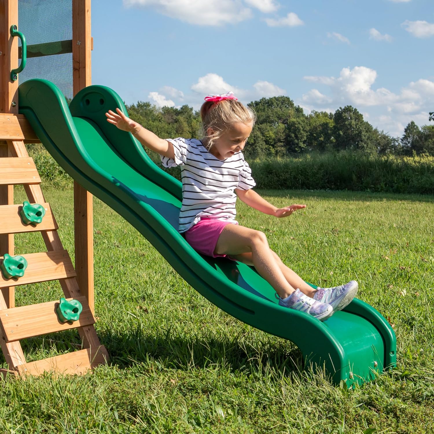 Buckley Hill Cedar Wood Swing Set with Slide & Deck